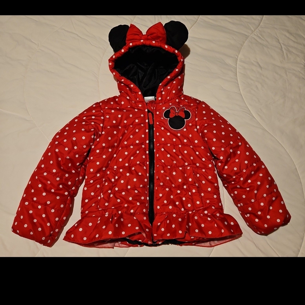 Disney Minnie Mouse Puffer Coat Jacket Red Girls Toddler 4T Red Polka Dot Bows